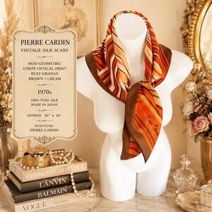 Vintage Pierre Cardin Silk Scarf 30x30 Mod Geometric Stripe Optical Print 1970s